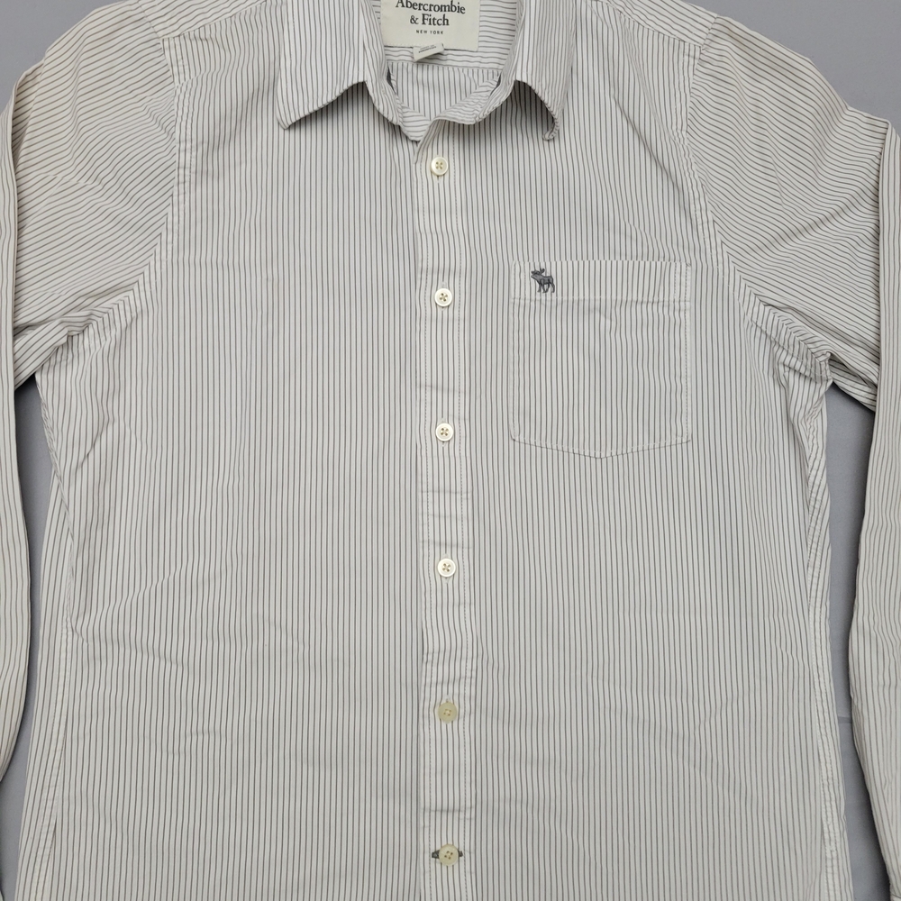 Abercrombie & Fitch Muscle Gray Striped Fit Button Down Shirt Grey Preppy Sz L